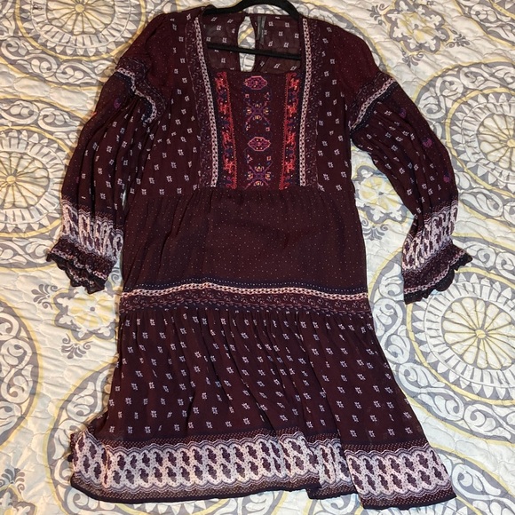Anthropologie  Galene Embroidered Tunic Dress Size US 12 burgundy - Picture 2 of 15